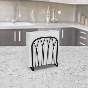 Modern <b>Black</b> Metal Napkin Holder - Geometric Wire Napkin Stand for Kitchen Counter, Dining Table & Desktop Mail Organizer Rack - Product Image 3