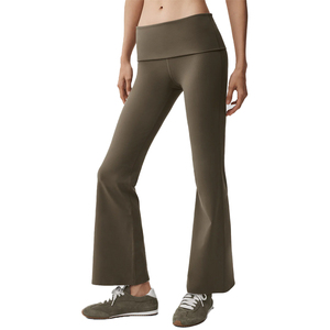 Ensemble haut à manches courtes et legging évasé avec logo personnalisé pour femme, ensemble 2 pièces en nylon et spandex, vêtements de yoga compressifs, fabrication OEM - Product Image 6