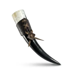 Handmade <b>Buffalo</b> <b>Horn</b> Drinking <b>Horn</b> with Leather Wrap and Carved Design Natural Craft Art Collectible - Product Image 6