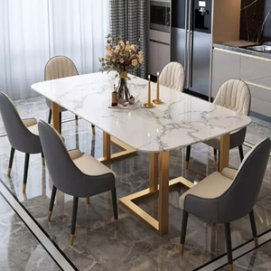 Rectanglur Dining Tables With <b>Marble</b> <b>Top</b> Luxury Dining Table 6 Seater Metal Dining Table With White <b>Marble</b> <b>Top</b> - Product Image 6