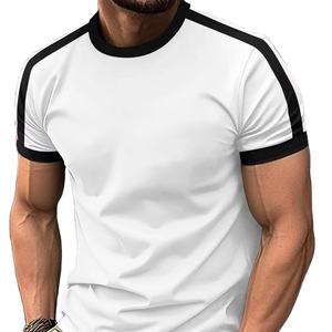 T-shirt à manches courtes col rond pour homme, 100% polyester, motif géométrique, respirant, coupe classique, jersey tricoté décontracté, bleu - Product Image 4