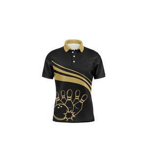 เสื้อโปโลโบว์ลิ่งชาย แขนสั้น พิมพ์ลายดิจิทัล ผ้าถักแห้งเร็ว สไตล์ลำลอง สีดำเทาไล่เฉด - Product Image 4