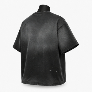 Camiseta de algodón negra lavada de corte holgado para hombre, manga corta, cuello redondo, informal, lisa - Product Image 5