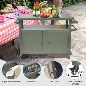 Tavolo da Cucina in Metallo per Esterni, Carrello Portatile con Ruote per Barbecue, Patio, Campeggio, Armadio per Conservazione e Preparazione Cucina all'Aperto - Product Image 4