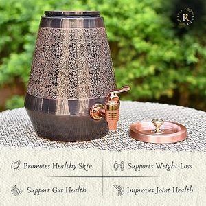 Distributeur d'eau en cuivre avec motif doré et robinet pour usage domestique - Product Image 4