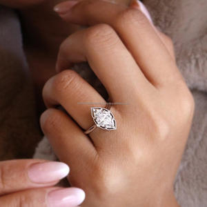 IGI Lab Grown Brilliant Cut Diamond Vintage 14K Amarillo Hecho a mano Bar Ajuste Boda/Compromiso Unisex Anillos de oro blanco fino - Product Image 4