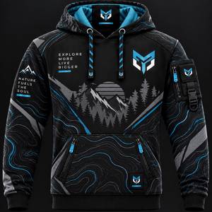 Men's Black <b>Red</b> Mountain Print <b>Hoodie</b> Regular Fit Casual Sportswear with Pocket and Logo Design Autumn Wear - Product Image 5