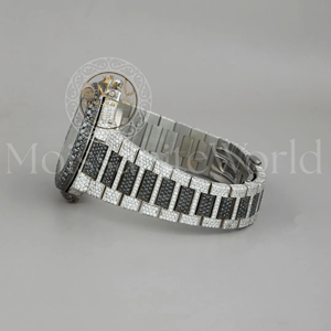 Reloj de Lujo Unisex de Acero Inoxidable con Diamantes Blancos y Negros, Moissanita, Esfera con Incrustaciones Completas, Movimiento Mecánico Japonés - Product Image 2