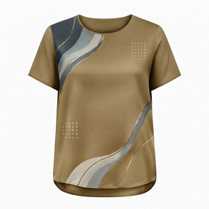 Camiseta de Manga Corta con Cuello Redondo para Mujer, Corte Regular, Color Sólido, Estilo Informal, para Todas las Temporadas - Product Image 2