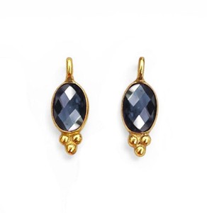 Colgante de Iolita y Cuarzo con Bisel Ovalado de 6x4 MM, Bañado en Oro - Charm Hecho a Mano para Hacer Pulseras y Collares - Product Image 1