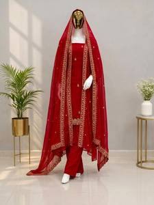 Designer Embroidery And Sequence Work Top With Faux Georgette <b>Shrug</b> And Bottom And Dupatta Fully Stitched Ready To Wear Set - Product Image 5