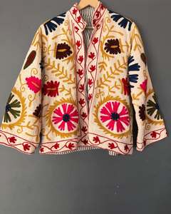 TNT cotton Handmade Suzani Embroidery <b>Jacket</b> Vintage Indian <b>Kantha</b> Cotton Coat - Product Image 2