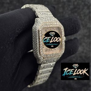 ICELOOK JEWELERY นาฬิกาข้อมือสี่เหลี่ยมผืนผ้าสแตนเลสสตีลสุดหรูสำหรับผู้ชาย 40 มม. หน้าปัดควอตซ์แบบอนาล็อก ประดับเพชร สายแบบพับได้ - Product Image 4