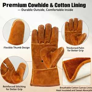 ถุงมือเซฟตี้สำหรับทำสวน ป้องกันการกัด ทนความร้อนและทนต่อการบาด ถุงมือหนังวัวสำหรับงานช่าง งานอุตสาหกรรม - Product Image 2