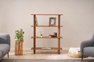 The Horizon Premium <b>Solid</b> Pine <b>Wood</b> Bookshelf – Modern 4-Tier Open Shelf <b>Bookcase</b> with Rounded Pillars - Product Image 4
