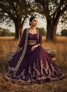 Purple STAR GEORGETTE <b>Lehenga</b> Choli with Gold Embroidery Traditional Indian Wedding Wear for <b>Women</b> Floor-Length Regular Fit - Product Image 3