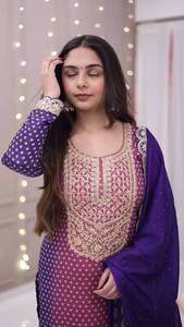 Conjunto de Kurti, Pantalón y Dupatta Bordado para Mujer, Color Morado, Ropa Étnica Festiva, Traje Salwar Indio de Diseñador, para Graduación, Fiesta, Boda - Product Image 3