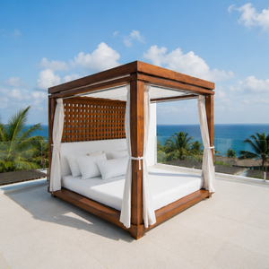 Cama de Día de Lujo con Toldo de Teca Sólida para Exteriores, con Cortinas, Moderna, para Jardín, Patio, Piscina, Resort, Hotel - Product Image 5