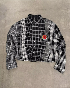 Camisa de Franela a Cuadros de Manga Larga para Hombre, Estilo Urbano Vintage, Multicolor, con Parches, Corte Holgado, Hombros Caídos, Bordado Intenso - Product Image 2