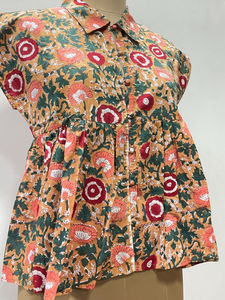 Débardeurs en coton tissé à imprimé floral écologique pour femme, légers, courts, boutonnés, décontractés, style japonais, pour le bureau et le quotidien - Product Image 2