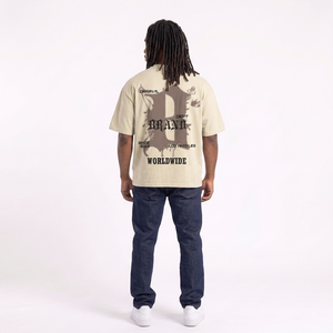 T-shirt pour homme Your BRAND, beige, manches courtes, col rond, coupe classique, imprimé lettres, en jersey de coton, style streetwear, coupe ample - Product Image 5