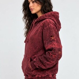 Women’s distressed pullover hoodie with vintage fading, soft fabric, relaxed fit, and <b>rugged</b> accents for effortless casual - Product Image 3