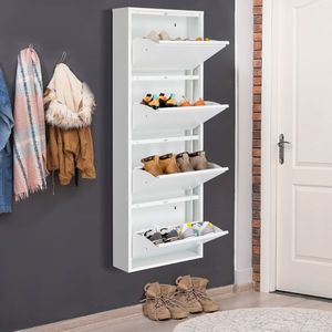 Scarpiera a 4 livelli con 4 cassetti, colore bianco, organizer per scarpe, mobiletto per scarpe a 4 cassetti - Product Image 1