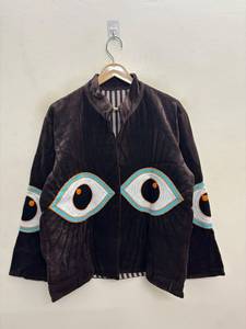 <b>Velvet</b> Floral Woven Stand Collar Bomber <b>Jacket</b> with Embroidered Eyes Full Sleeve Eco-Friendly Vintage Winter Women's - Product Image 1