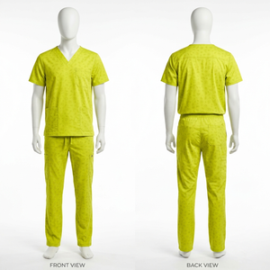 Conjunto de Uniforme Médico Unisex, Tejido Dobby de 160 GSM, Poliéster y Spandex Elástico, Color Verde Lima, Estampado por Sublimación, Pliegue Trasero con Costura - Product Image 1