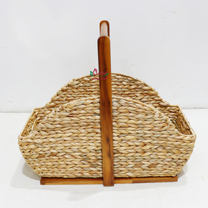 Water Hyacinth Storage Basket with Wooden Handle <b>Rustic</b> Design for <b>Wardrobe</b> Organization Multifunction - Product Image 1