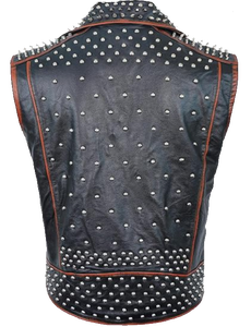 Gilet de motard pour homme en polyester/coton clouté avec pointes, rivets style punk rock, anti-plis, séchage rapide, vêtement d'extérieur hiver - Product Image 3