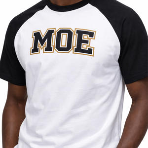 Camiseta de Algodón con Manga Raglán para Hombre, Logotipo con Estampado Puff, Panel en Contraste, Manga Corta, Marca Privada, OEM, Venta al Por Mayor - Product Image 3