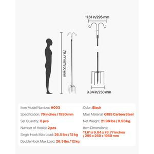 Set da 8 Ganci Robusti da 76 Pollici, Spessore 3/4 Pollici, per Alimentatori di Uccelli da Giardino, Doppie Aste per Colibrì, Accessori per Uccelli da Esterno - Product Image 3
