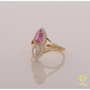 Anillo de compromiso de doble halo con diamantes cultivados en laboratorio en forma de pera, color rosa y champán, en oro amarillo de 14 quilates, anillo de promesa de dos piedras para boda - Product Image 4