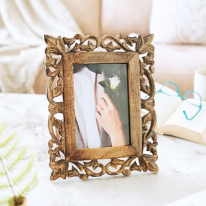 Cadre photo rectangulaire en bois fait main, orné de sculptures, pour table, cadre photo décoratif horizontal - Product Image 1