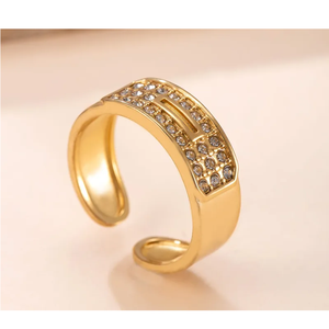 Bague géométrique de luxe en acier inoxydable avec incrustation et revêtement PVD or véritable 18 carats, bijoux fantaisie tendance pour femmes, fournisseur de bagues - Product Image 1