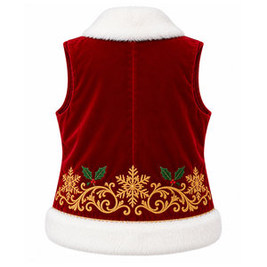 Premium Santa Claus Velvet Winter Vest Faux Fur Trim Gold Embroidery Unisex Christmas Outerwear Customizable Direct Manufacturer - Product Image 6
