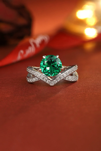 Anillo de Esmeralda de Plata 925 para Mujer con Diamantes de Corte Brillante Redondo, Engaste Geométrico Pavé, Anillo Clásico de Compromiso con Gema - Product Image 5