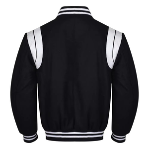 Blouson universitaire homme bleu marine et rouge tendance, avec blocs de couleur, col montant, fermeture éclair, coupe-vent décontracté en polaire brodé - Product Image 3
