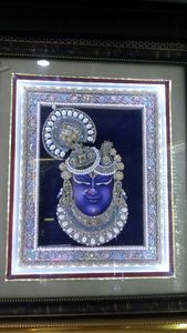 Premium 3d Embossed Lord Shrinath Ji Divine Face Rajasthani Style Wall Art Canvas On Glass Bord For Home Temple Mandir Pooja - Product Image 2