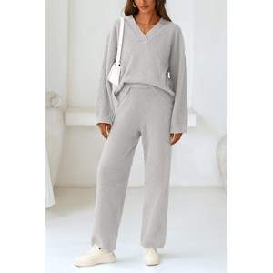 ชุดลำลองแฟชั่นสองชิ้นสำหรับฤดูใบไม้ร่วง/ฤดูหนาวปี 2025 สำหรับผู้หญิง ไซส์ XS ชุดนอน เสื้อสเวตเตอร์เข้าชุดกับกางเกง - Product Image 3