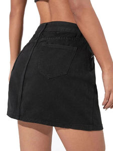 Jupe longue en jean vintage à boutons sur le devant, fendue jusqu'à la cuisse, coupe droite, taille haute, en polyester, grande taille, pour femme, décontractée, été - Product Image 3