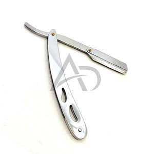 Silver Stainless Steel Barber <b>Razor</b> Metal <b>Straight</b> <b>Razor</b> With Replaceable Blade Custom Logo Professional Grooming Tool - Product Image 1