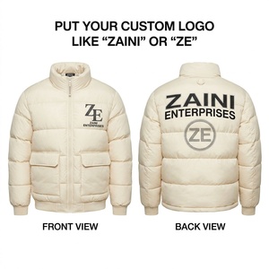 <b>Men</b> Puffer Jacket Premium 300 GSM Polyester Shell Quilted Panel Winter <b>Coat</b> Custom Print Logo Warm Cream <b>Black</b> Wholesale Outdoor - Product Image 1