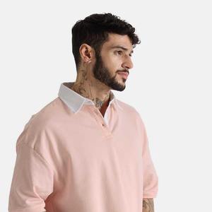 Camisa Oxford Casual de Manga Corta para Hombre, Color Rosa Sólido, Corte Regular, Transpirable, Tejido de Poliéster, Logotipo Frontal - Product Image 6
