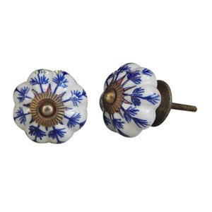 Perillas de cerámica para niños, tiradores Chic desgastados azules de hoja larga, perilla de puerta de mediados de siglo, armario, CK-92 de 4,44 cm, venta al por mayor - Product Image 2