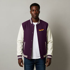 Shamsher Sports Men's <b>Purple</b> <b>Varsity</b> <b>Jacket</b> Embroidered N Logo Patch Design Streetwear Style 100% Wool Crew Neck Breathable - Product Image 1
