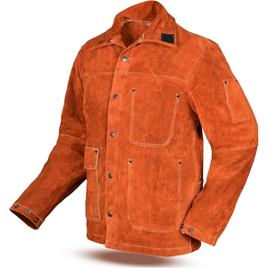 Nouvelle veste de soudeur en cuir de vachette pleine fleur personnalisable avec logo et taille, résistante à la chaleur et aux flammes pour hommes - Product Image 1