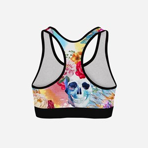 Soutien-gorge de sport pour femme à imprimé floral et crâne, col ras du cou, dos nageur, maintien moyen, respirant, en Spandex et Polyester, pour l'entraînement - Product Image 6