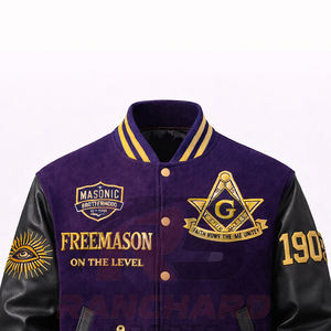 Chaqueta Universitaria Personalizada de Estilo Masónico – Cuerpo de Lana Premium con Mangas de Cuero PU y Símbolos Bordados - Product Image 2